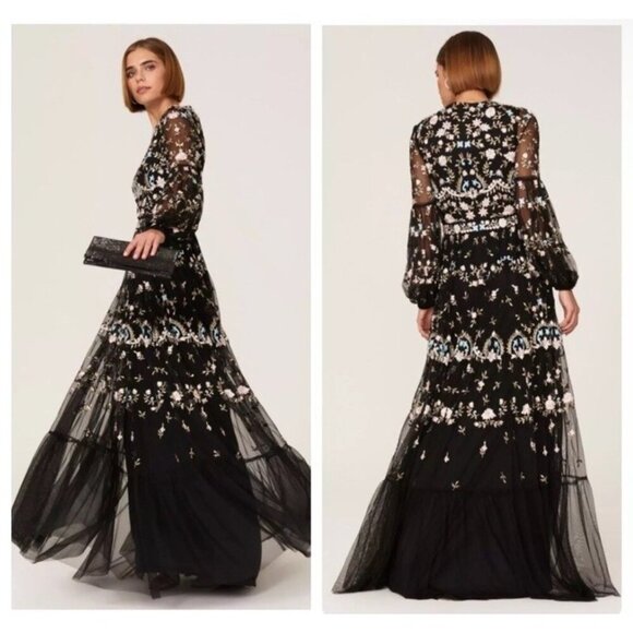 New Mac Duggal Size 4 Black 35111 Floral Embellished Embroidered Formal Gown - Picture 1 of 12